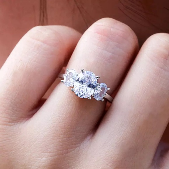 3Pcs 925 Silver Oval Cut 3 Stone Solitaire Ring - Picture 8 of 17